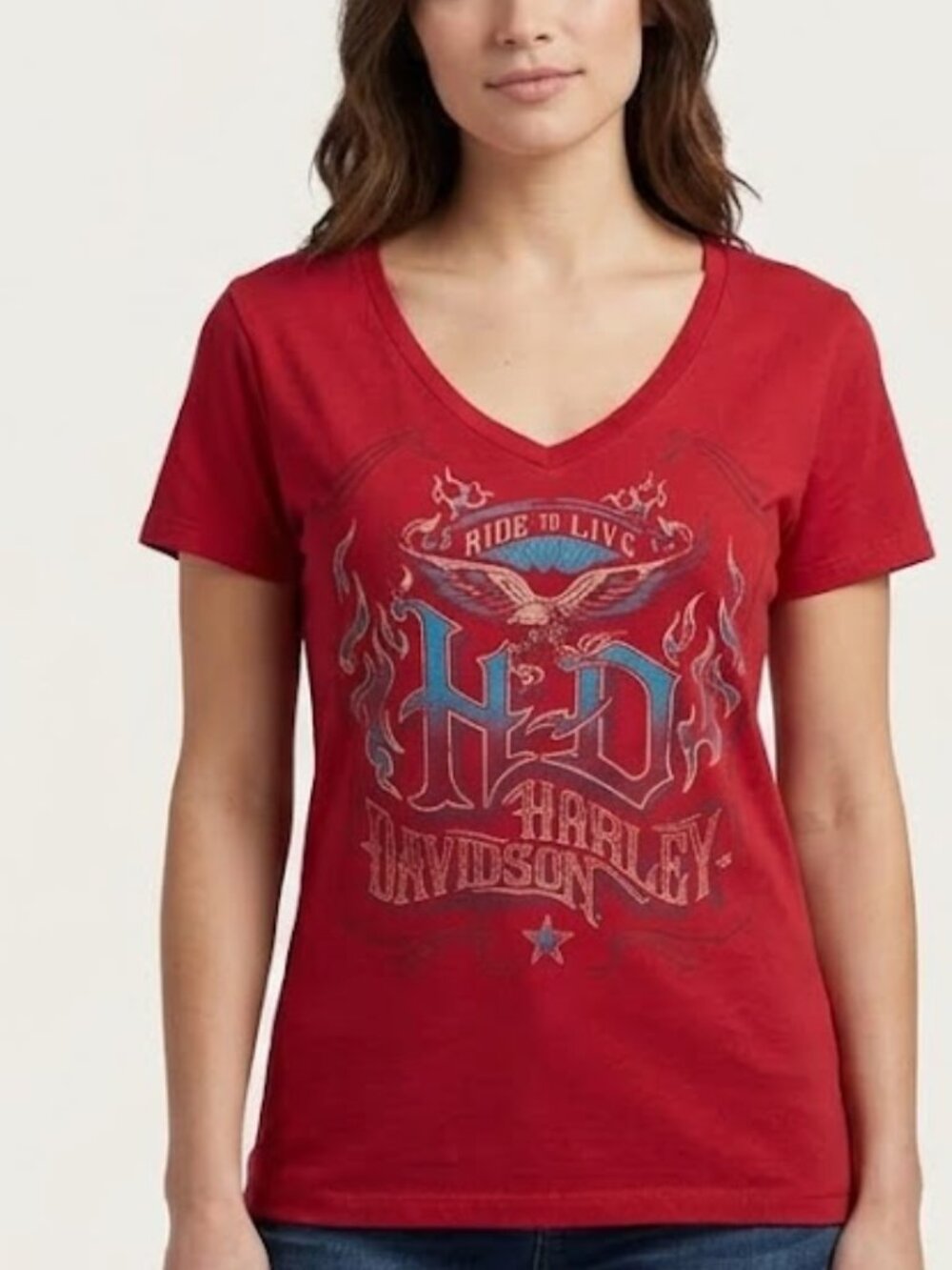 Harley-Davidson Women's Red V-Neck Tee size 2XL